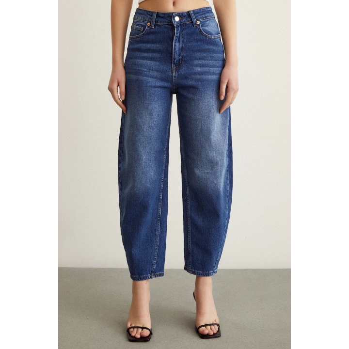 Yüksek Bel Mom Jean Mavi