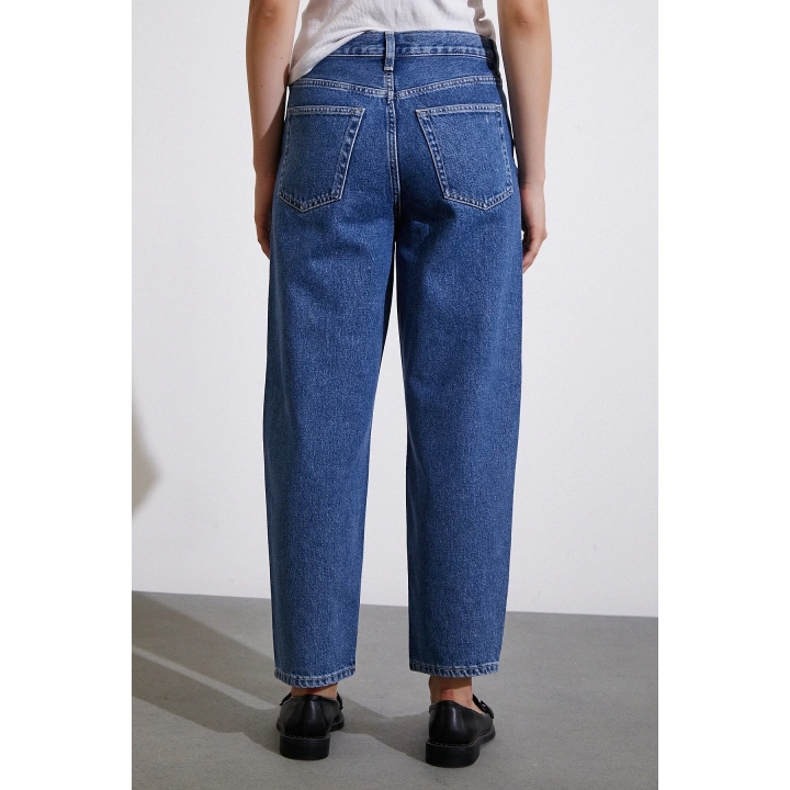 Yüksek Bel Mom Jean Mavi