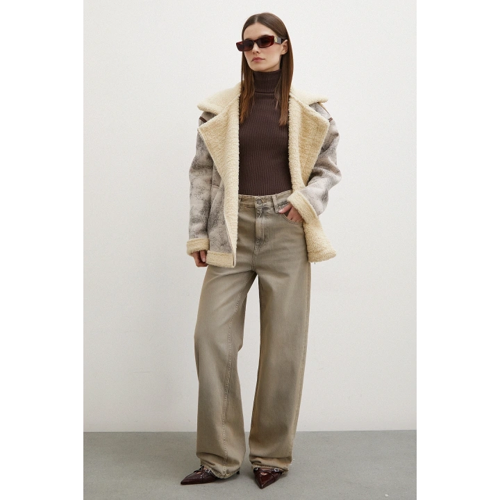 Yüksek Bel Wide Leg Jean Taş