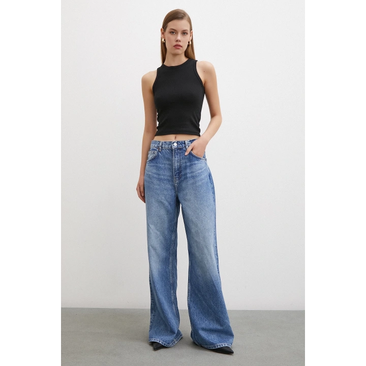 Yüksel Bel Bol Paça Jean Mavi