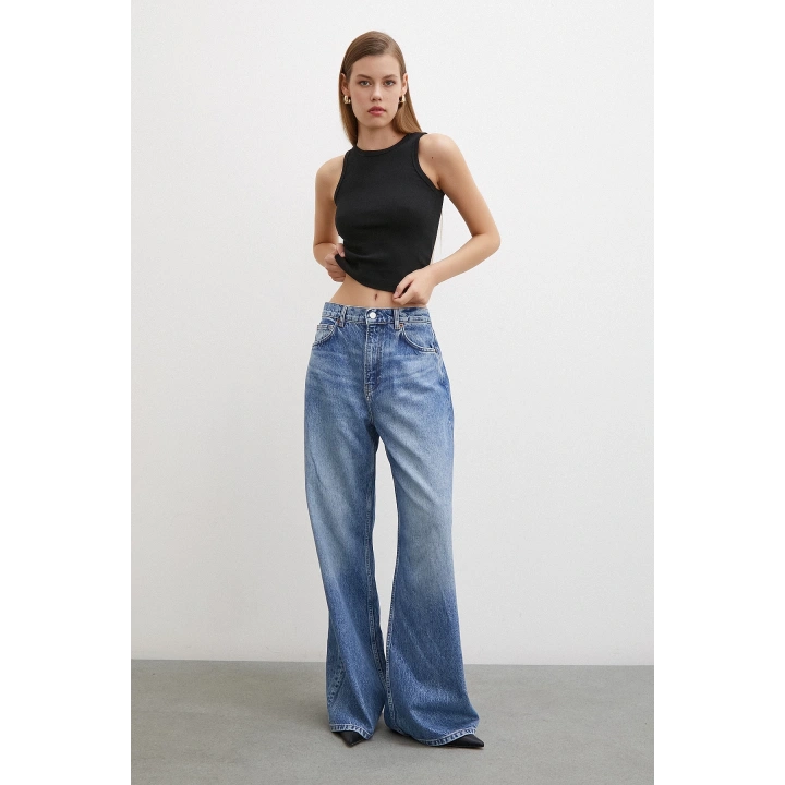 Yüksel Bel Bol Paça Jean Mavi