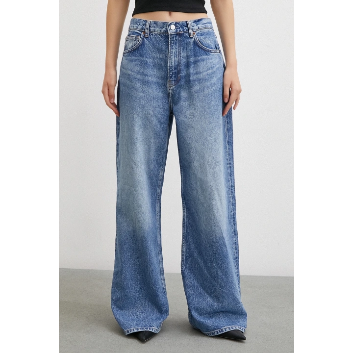 Yüksel Bel Bol Paça Jean Mavi