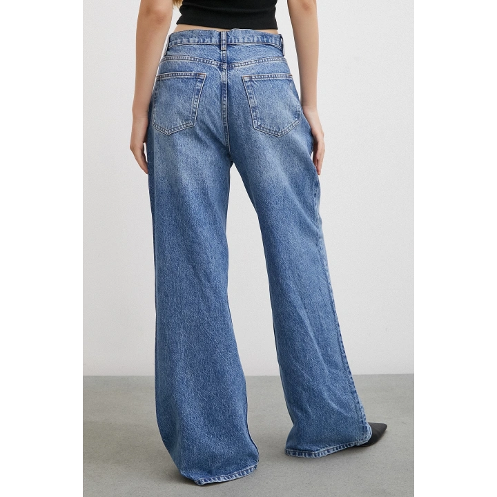 Yüksel Bel Bol Paça Jean Mavi