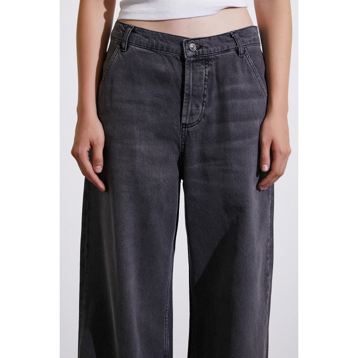 Yüksel Bel Geniş Paça Jean Füme