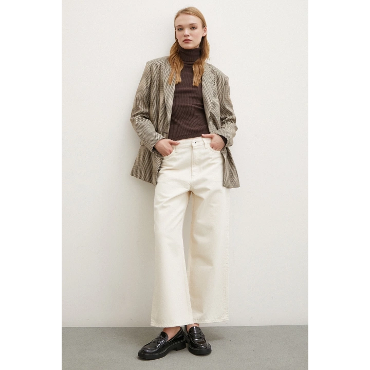 Yüksel Bel Geniş Paça Salaş Jean Ekru