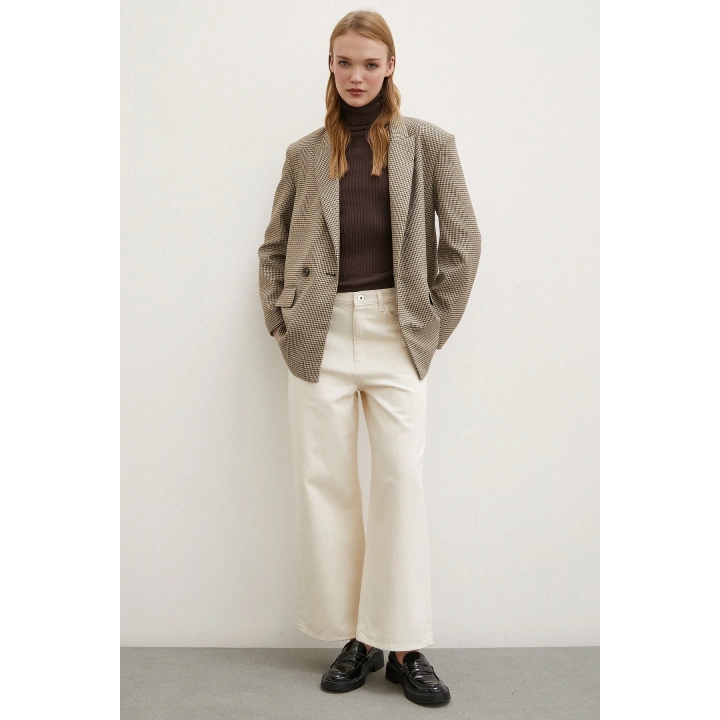 Yüksel Bel Geniş Paça Salaş Jean Ekru