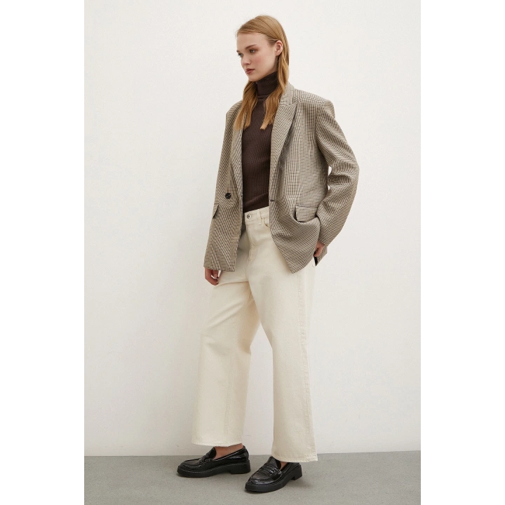 Yüksel Bel Geniş Paça Salaş Jean Ekru