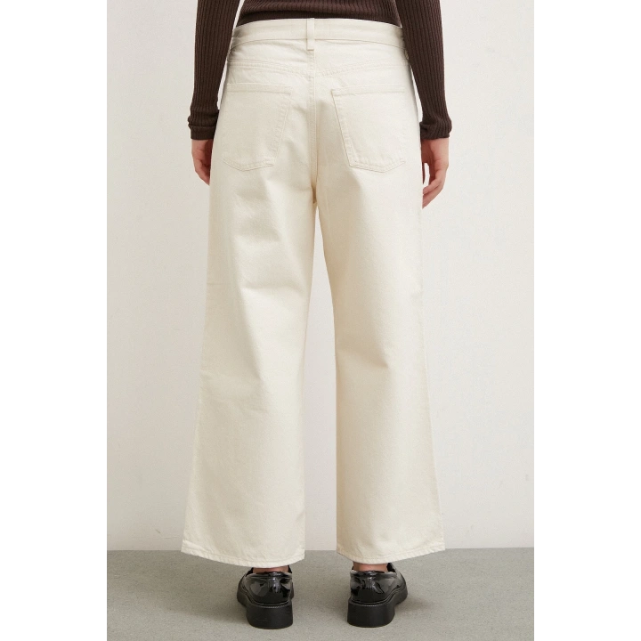 Yüksel Bel Geniş Paça Salaş Jean Ekru