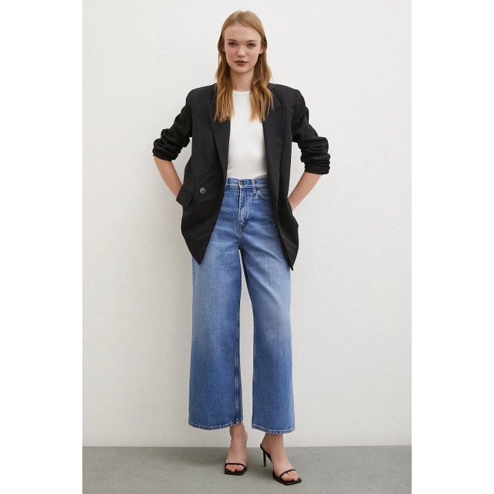 Yüksel Bel Geniş Paça Salaş Jean Mavi