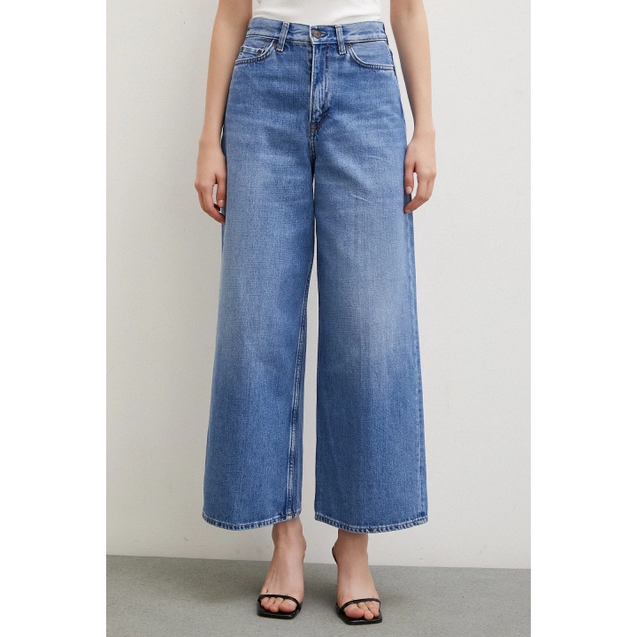 Yüksel Bel Geniş Paça Salaş Jean Mavi