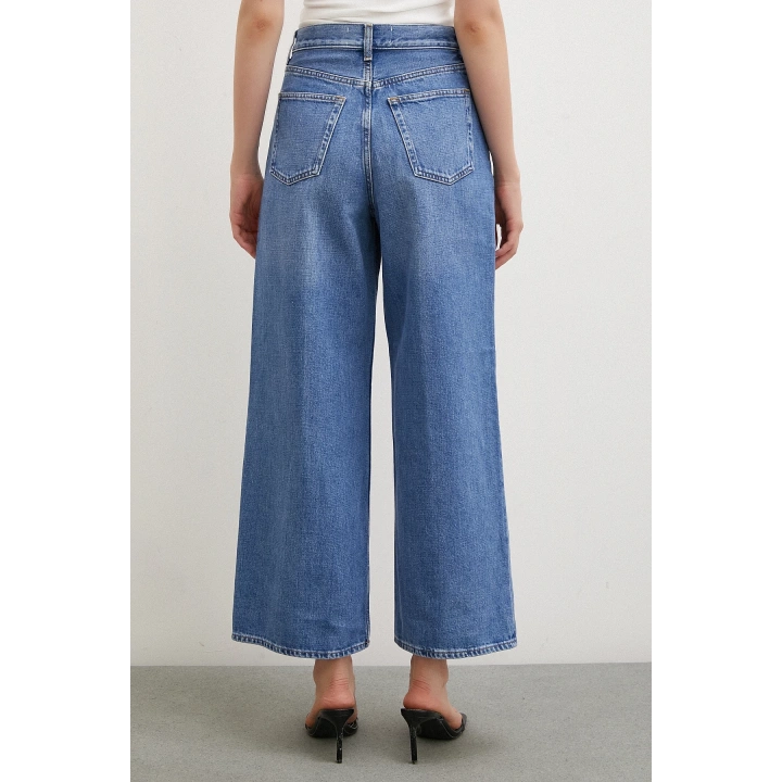 Yüksel Bel Geniş Paça Salaş Jean Mavi