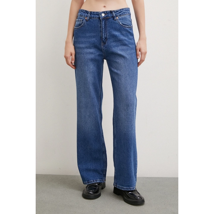 Yüksel Bel Wide Leg Jean Mavi