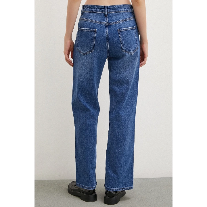 Yüksel Bel Wide Leg Jean Mavi