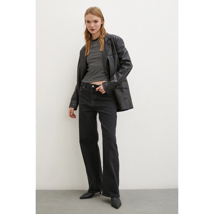 Yüksel Bel Wide Leg Jean Siyah