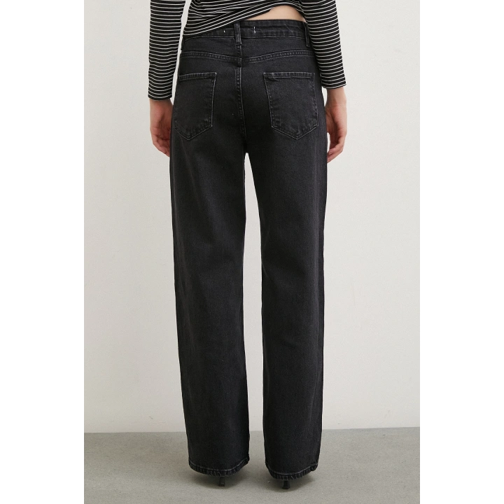 Yüksel Bel Wide Leg Jean Siyah