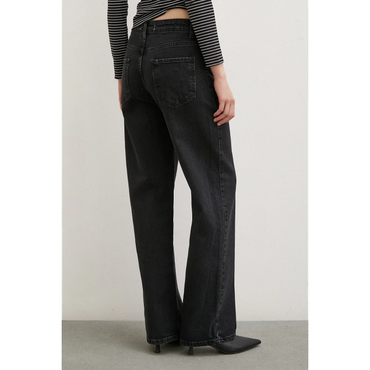 Yüksel Bel Wide Leg Jean Siyah