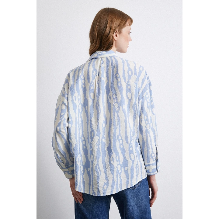 Zebra Desen Modal Gömlek Mavi