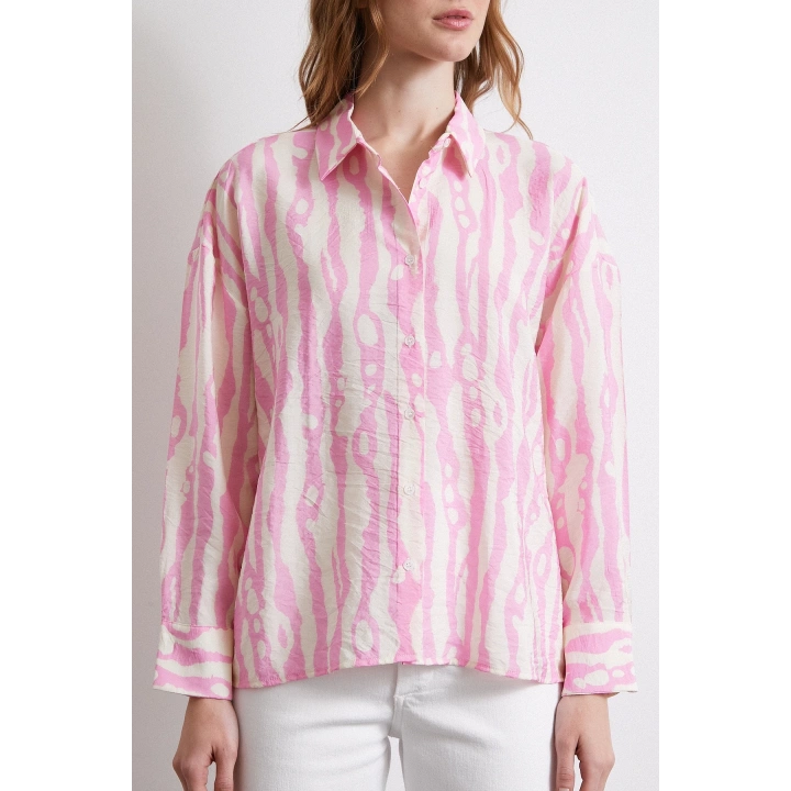 Zebra Desen Modal Gömlek Pembe