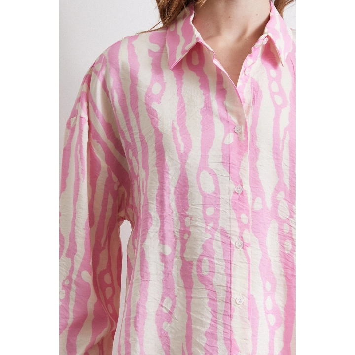 Zebra Desen Modal Gömlek Pembe