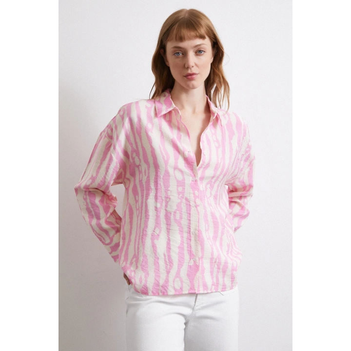 Zebra Desen Modal Gömlek Pembe