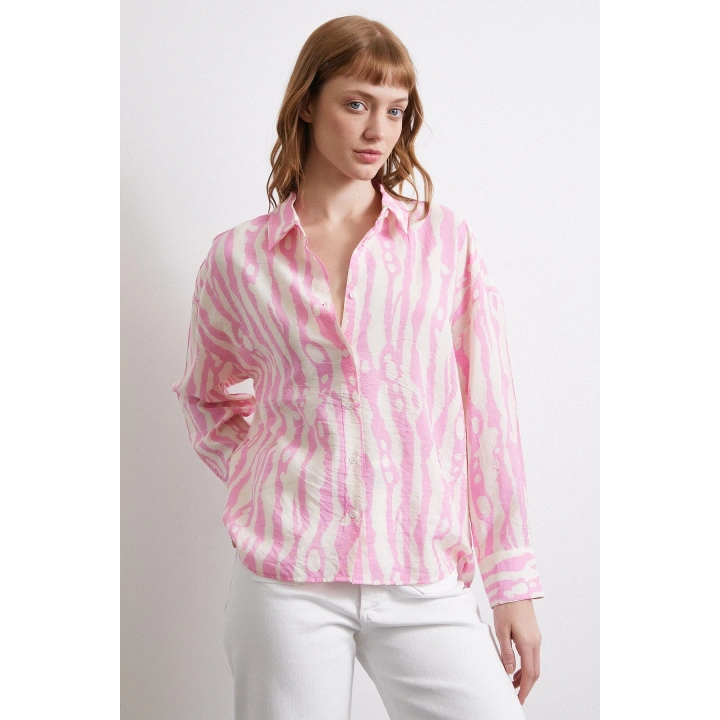 Zebra Desen Modal Gömlek Pembe