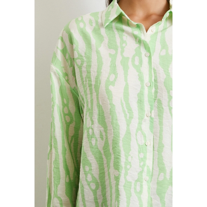 Zebra Desen Modal Gömlek Yeşil