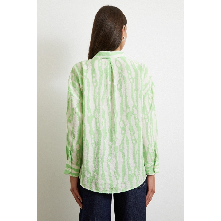 Zebra Desen Modal Gömlek Yeşil