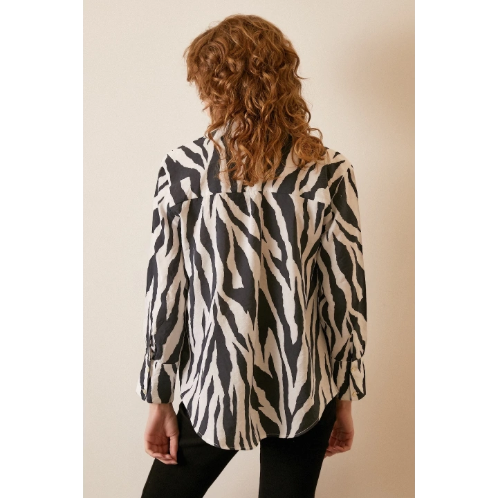 Zebra Desen Modal Gömlek Zebra Desen/Siyah