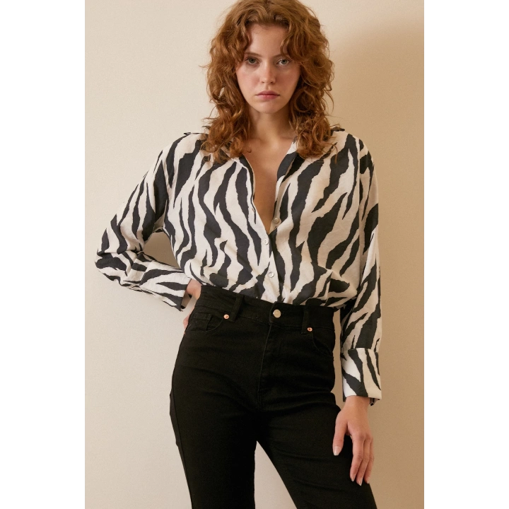 Zebra Desen Modal Gömlek Zebra Desen/Siyah
