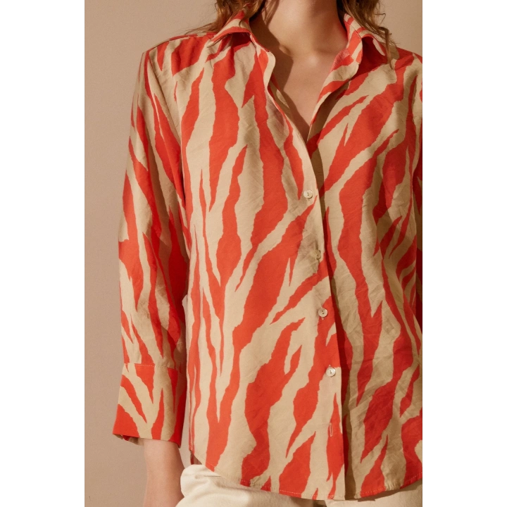 Zebra Desen Modal Gömlek Zebra Desen Turuncu
