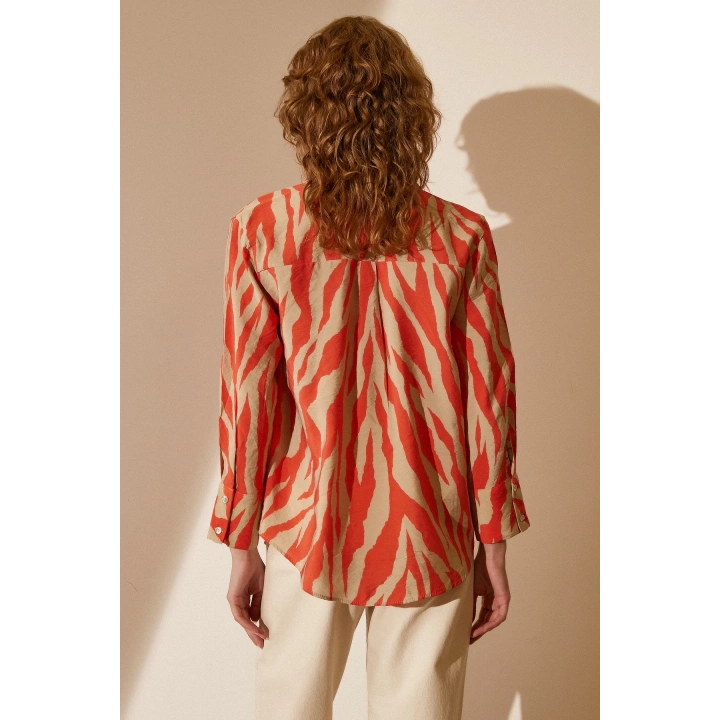 Zebra Desen Modal Gömlek Zebra Desen Turuncu