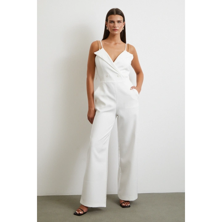 Zincir Detaylı Tulum Beyaz