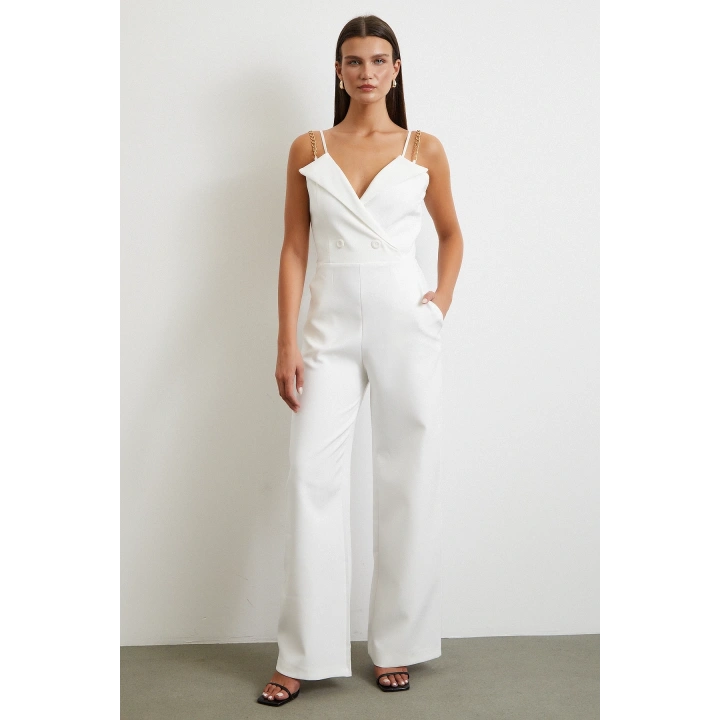 Zincir Detaylı Tulum Beyaz