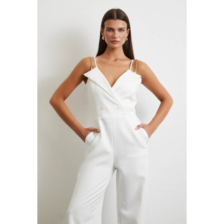 Zincir Detaylı Tulum Beyaz