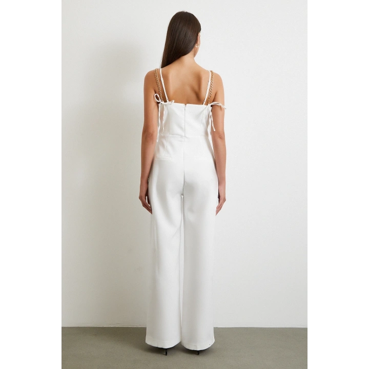 Zincir Detaylı Tulum Beyaz