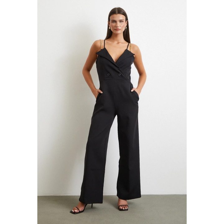 Zincir Detaylı Tulum Siyah