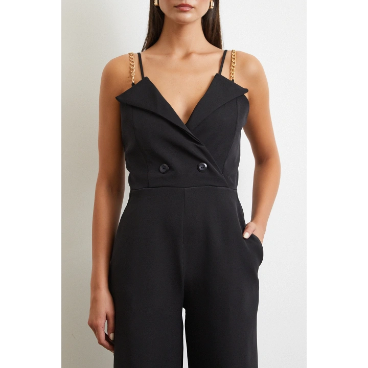 Zincir Detaylı Tulum Siyah