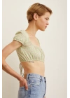 Arkası Bağlamalı Çiçekli Crop Top Yeşil