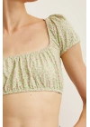 Arkası Bağlamalı Çiçekli Crop Top Yeşil