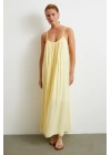 Askılı Piliseli Geniş Elbise Sarı