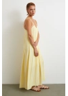 Askılı Piliseli Geniş Elbise Sarı