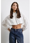 Balon Kol Crop Gömlek Beyaz