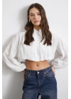 Balon Kol Crop Gömlek Beyaz