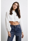 Balon Kol Crop Gömlek Beyaz