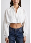 Balon Kol Crop Gömlek Beyaz
