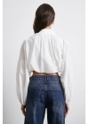 Balon Kol Crop Gömlek Beyaz