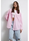 Basic Oxford Çizgili Gömlek Pembe