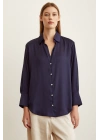 Basic Saten Gömlek Lacivert