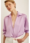 Basic Saten Gömlek Mor