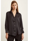 Basic Saten Gömlek Siyah